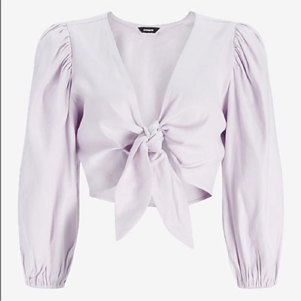 NWT EXPRESS Lavender Puff Sleeve Tie-Front Crop Top XXS - Picture 3 of 6